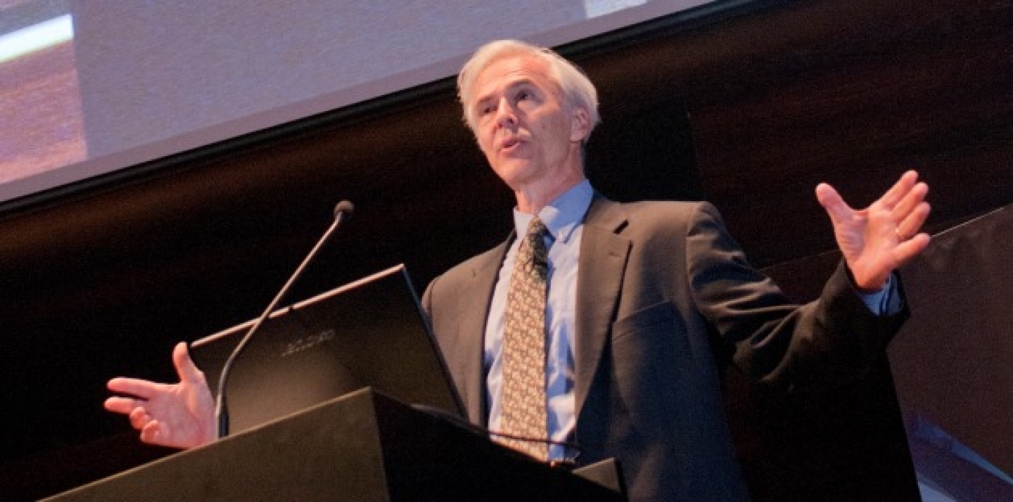 Acclaimed author and journalist Paul Blustein addresses his audience at CIGI Signature Lecture. (Lisa Malleck/CIGI)