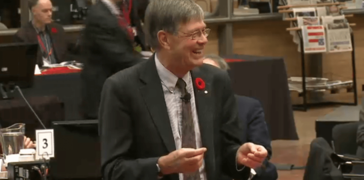 John Helliwell addresses CIGI '12 attendees.