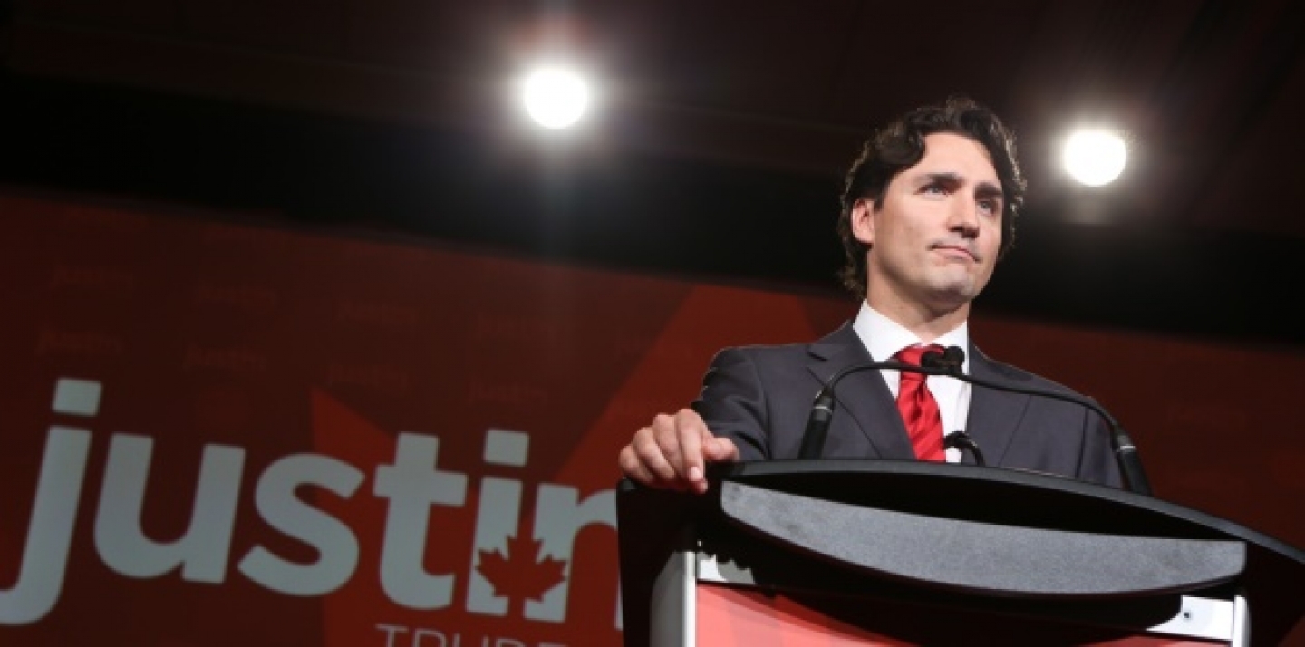 Justin Trudeau on stage during the 2013 Liberal Leadership Results. (Photo: Adam Scotti)