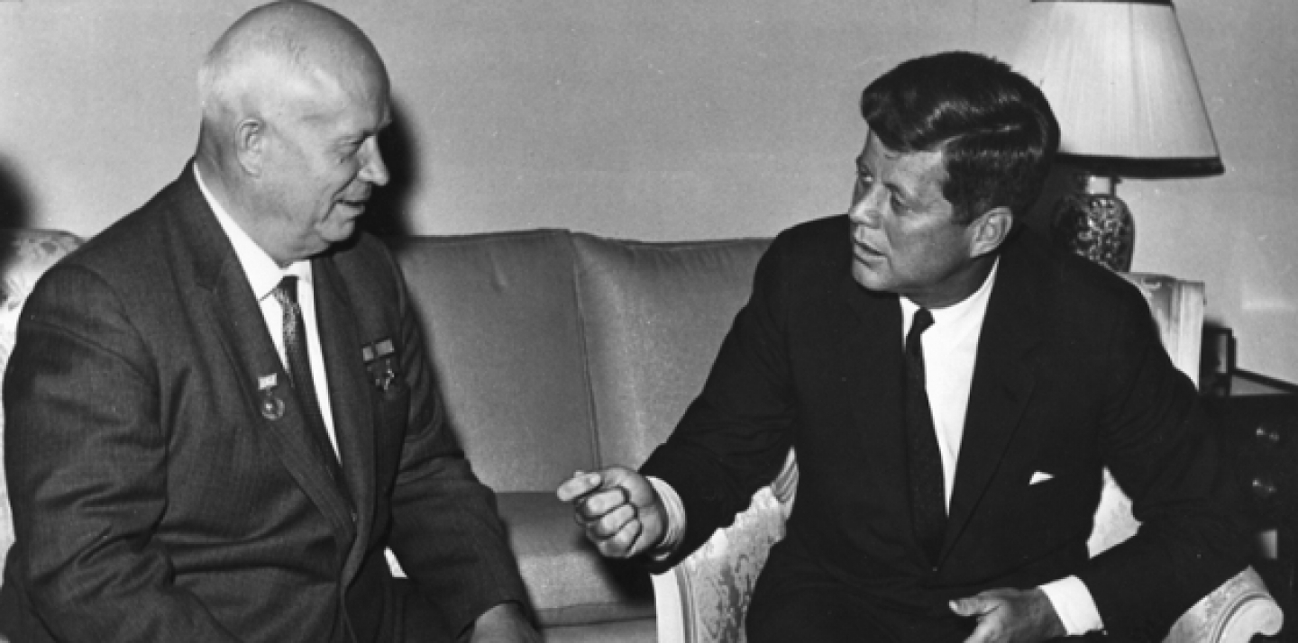 Soviet Premier Nikita Khrushchev with US President John F. Kennedy, taken June 3, 1961. (U. S. Department of State in the John F. Kennedy Presidential Library and Museum, Boston)