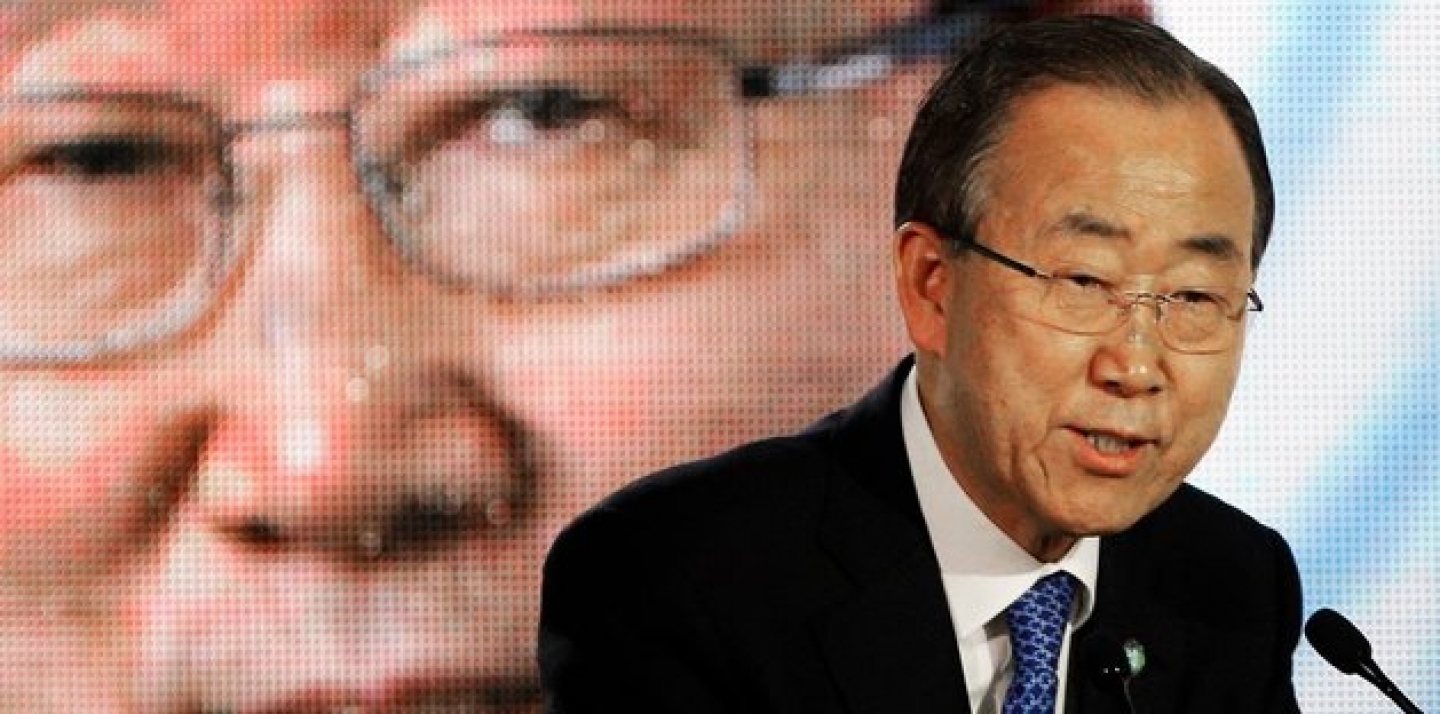 U.N. Secretary-General Ban Ki-moon, delivers a speech during a conference at the COP21, the United Nations Climate Change Conference on Dec. 10, 2015. AP Photo/Christophe Ena