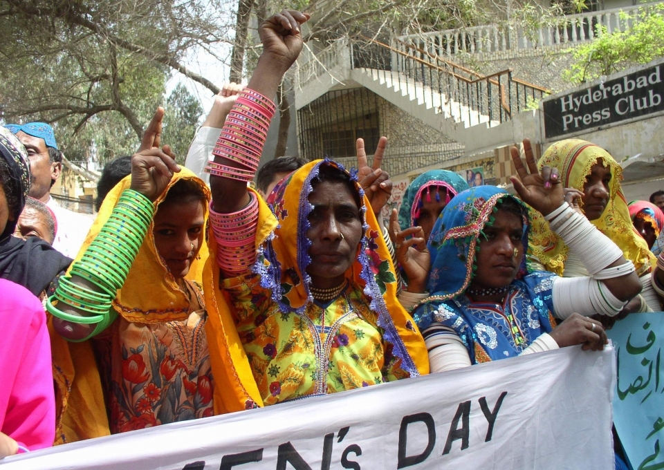 Protesters near Karachi, Pakistan demand women's empowerment ahead of International Women's Day. (AP Photo/Pervez Masih)