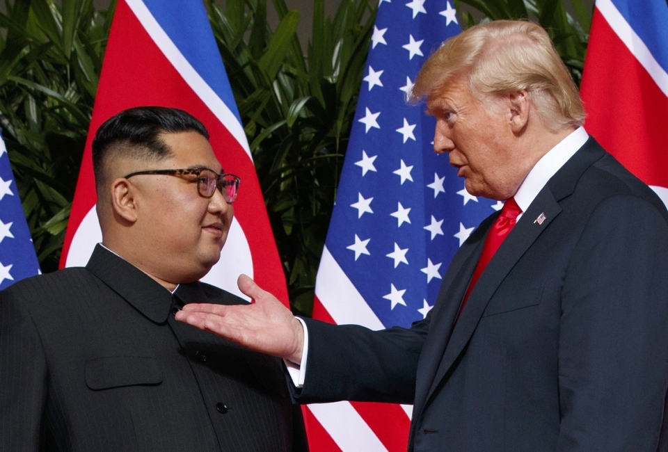 US President Donald Trump meets with North Korean leader Kim Jong-un on Sentosa Island in Singapore. (AP Photo/Evan Vucci, File)