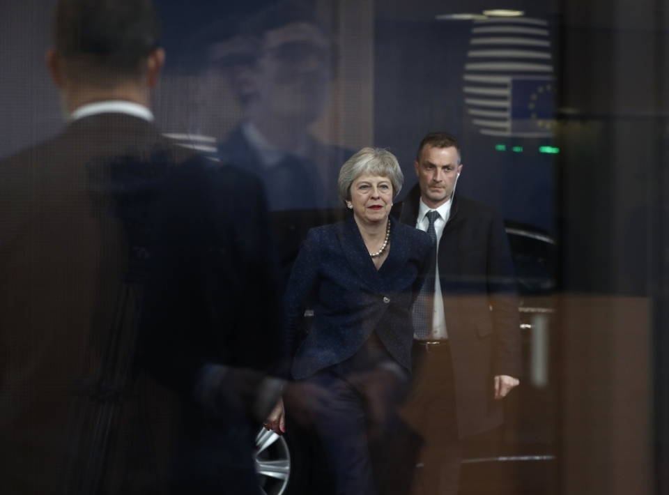 British Prime Minister Theresa May arrives for a meeting with European Council President Donald Tusk on November 24, 2018. (AP Photo/Alastair Grant)