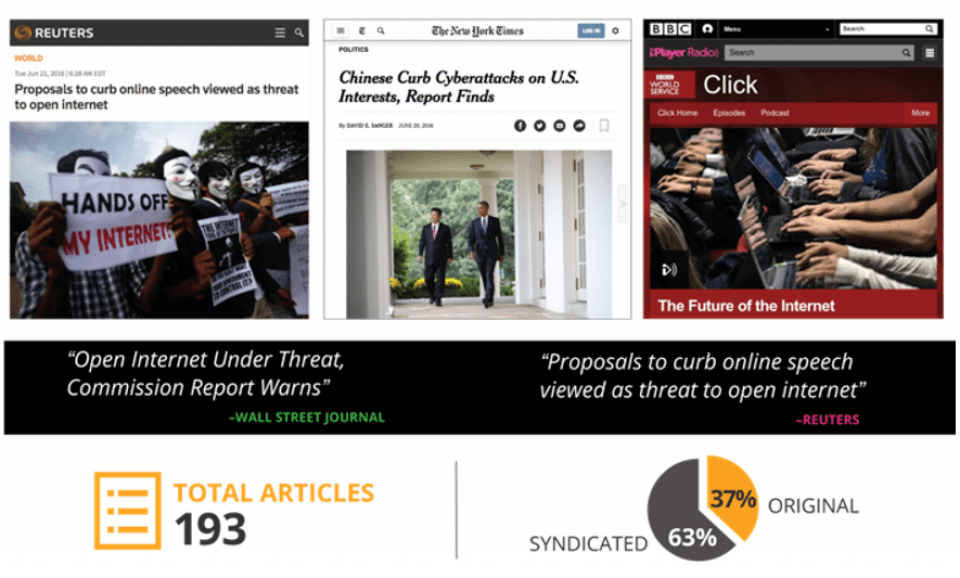 The Commission’s One Internet report received mention in the New York Times, Wall Street Journal and Reuters.