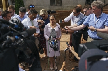 Canadian Foreign Affairs Minister Chrystia Freeland speaks to the media outside the Office Of The United States Trade Representative in Washington on September 20, 2018. (AP Photo/Carolyn Kaster)