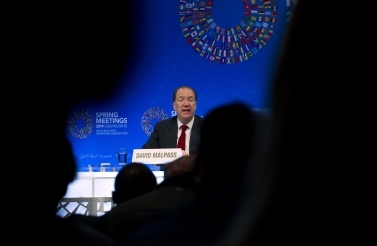 World Bank President David Malpass speaks at a news conference during the World Bank/IMF Spring Meetings in Washington, on April 11, 2019. (AP Photo/Jose Luis Magana)