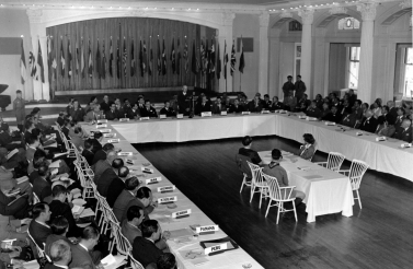 A plenary session of the United Nations Monetary Conference in Bretton Woods, New Hampshire on July 4, 1944. (AP Photo/Abe Fox)