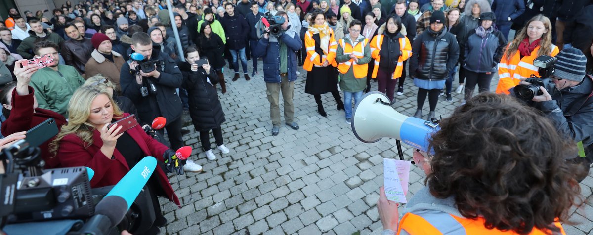 Google employees in Dublin, Ireland, join others from around the world walking out of their offices in protest over claims of sexual harassment, gender inequality and systemic racism at the tech giant. (Niall Carson/Reuters)