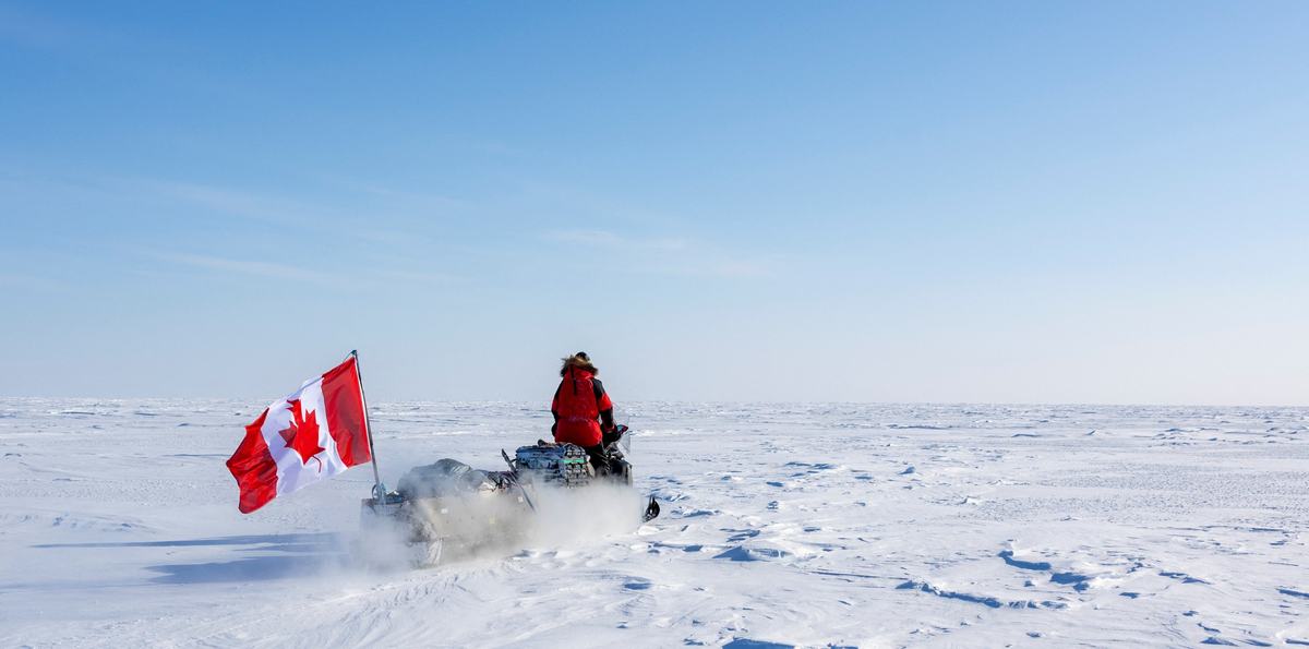 A Canadia1st Canadian Ranger Patrol Group rides across the sea ice as the unit makes its way from Cambridge Bay to Gjoa Haven. (Carlos Osorio/REUTERS)