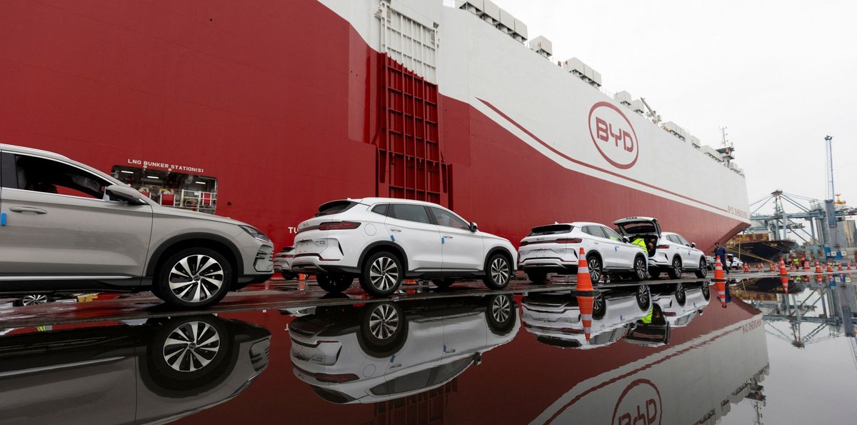 A BYD vessel docks at the Itajai port in Brazil. (Anderson Cohelo/REUTERS)