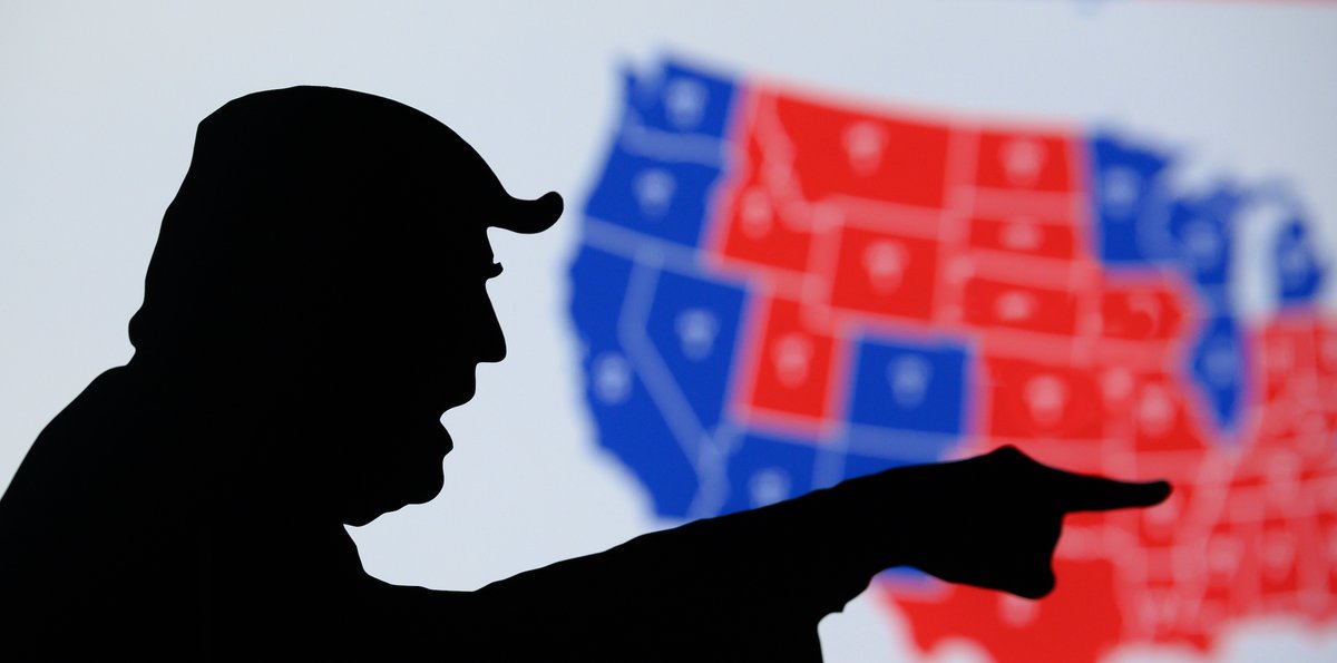 Trump silhouette over map of America. (Shutterstock)